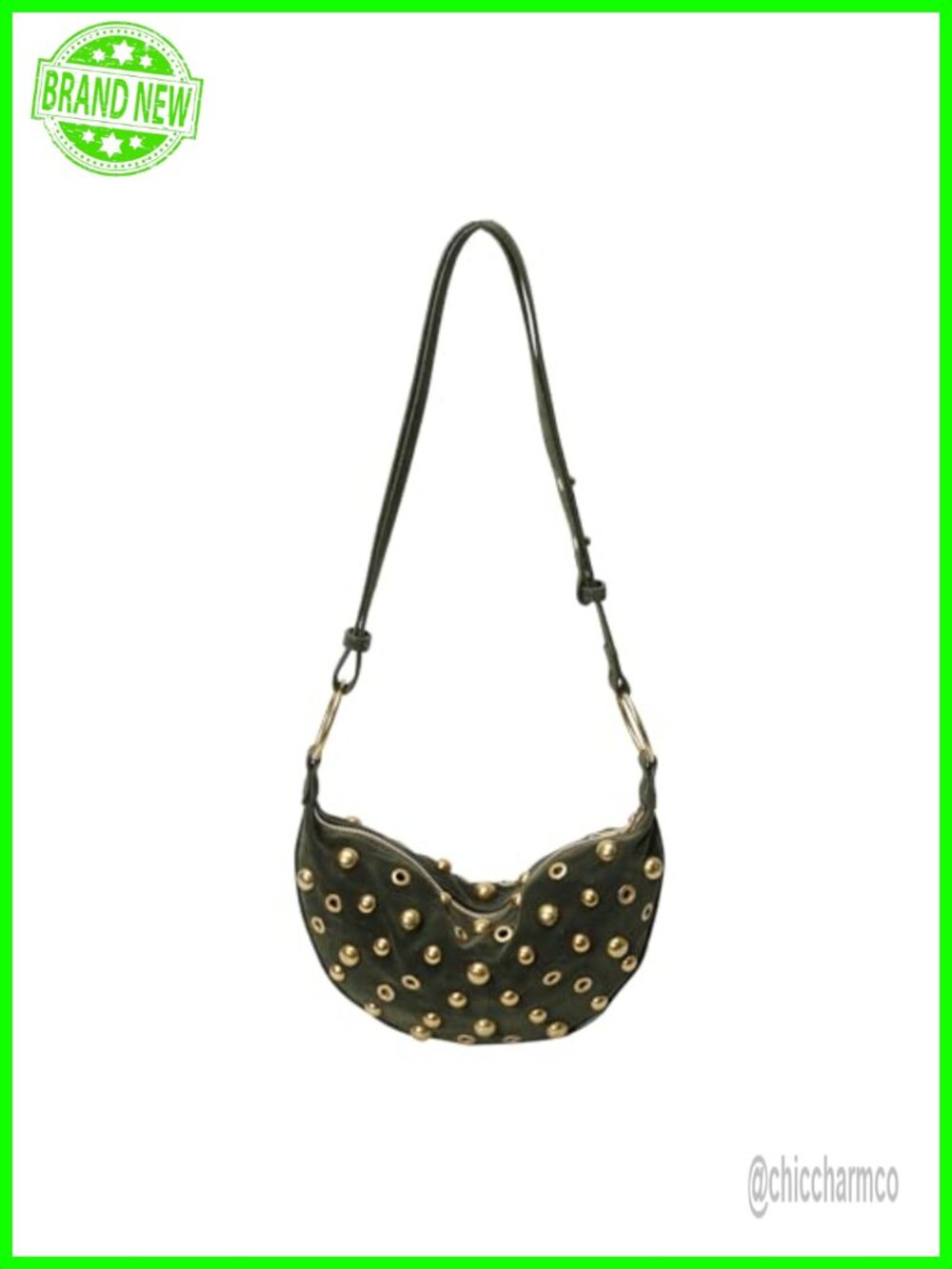 Studded Hobo Bag Faux Suede Crescent Shoulder Purse for Women